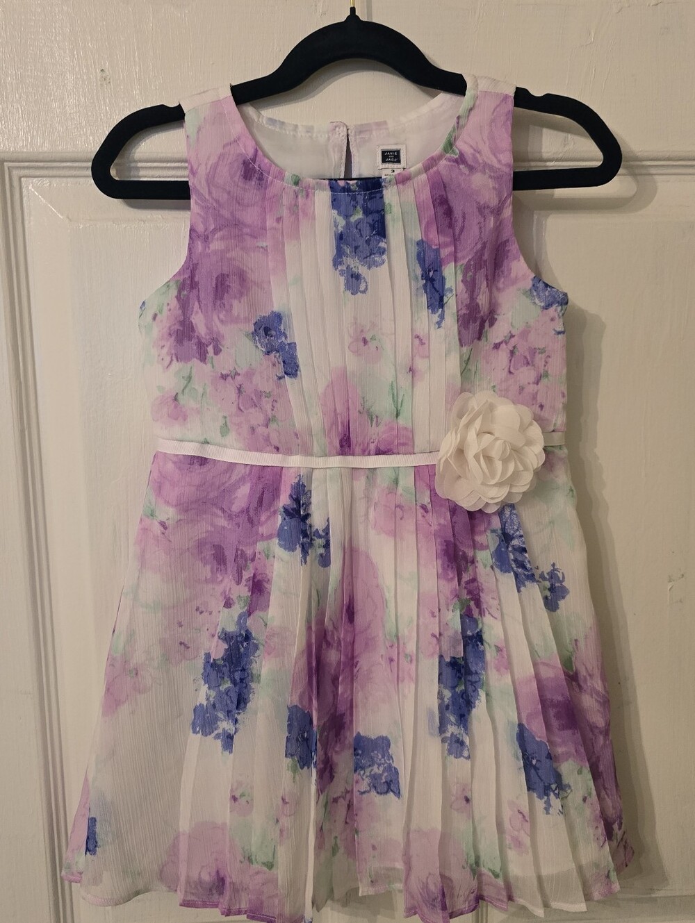 Janie and Jack Lavender & Blue Floral Pleated Dress with Cream Flower